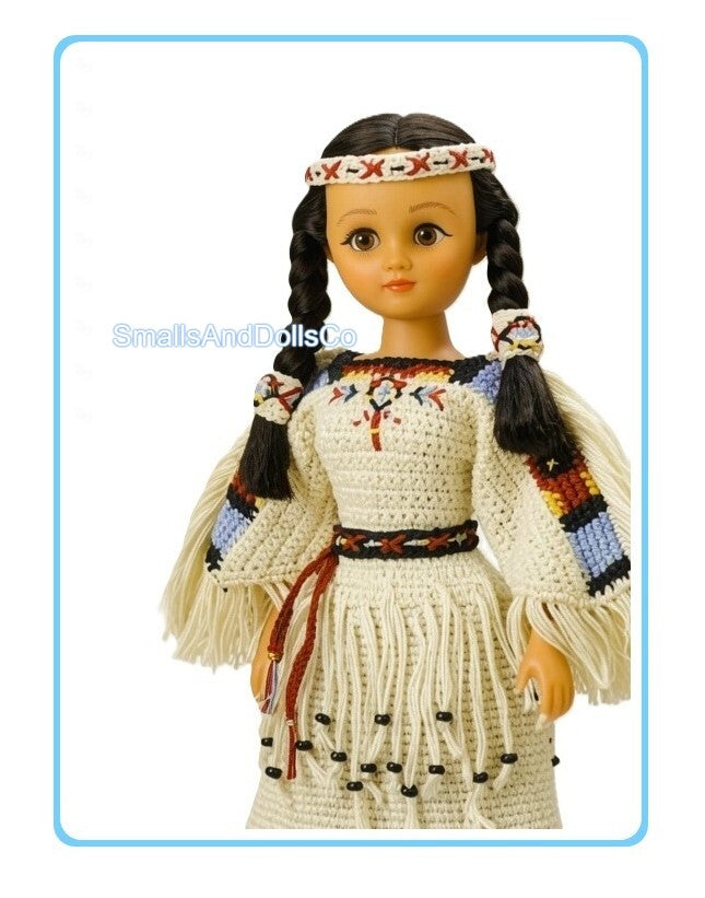 Vintage Crochet Pattern 15" Indian Princess Maiden Doll Dress Clothing Outfit PDF Instant Digital Download Cotton Thread