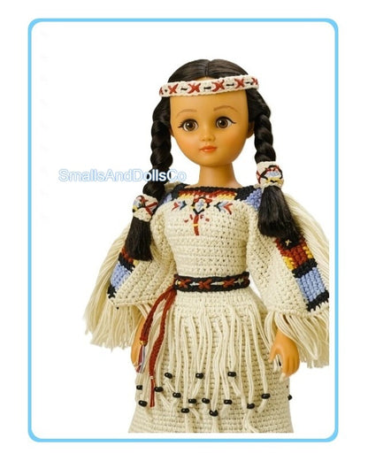 Vintage Crochet Pattern 15" Indian Princess Maiden Doll Dress Clothing Outfit PDF Instant Digital Download Cotton Thread