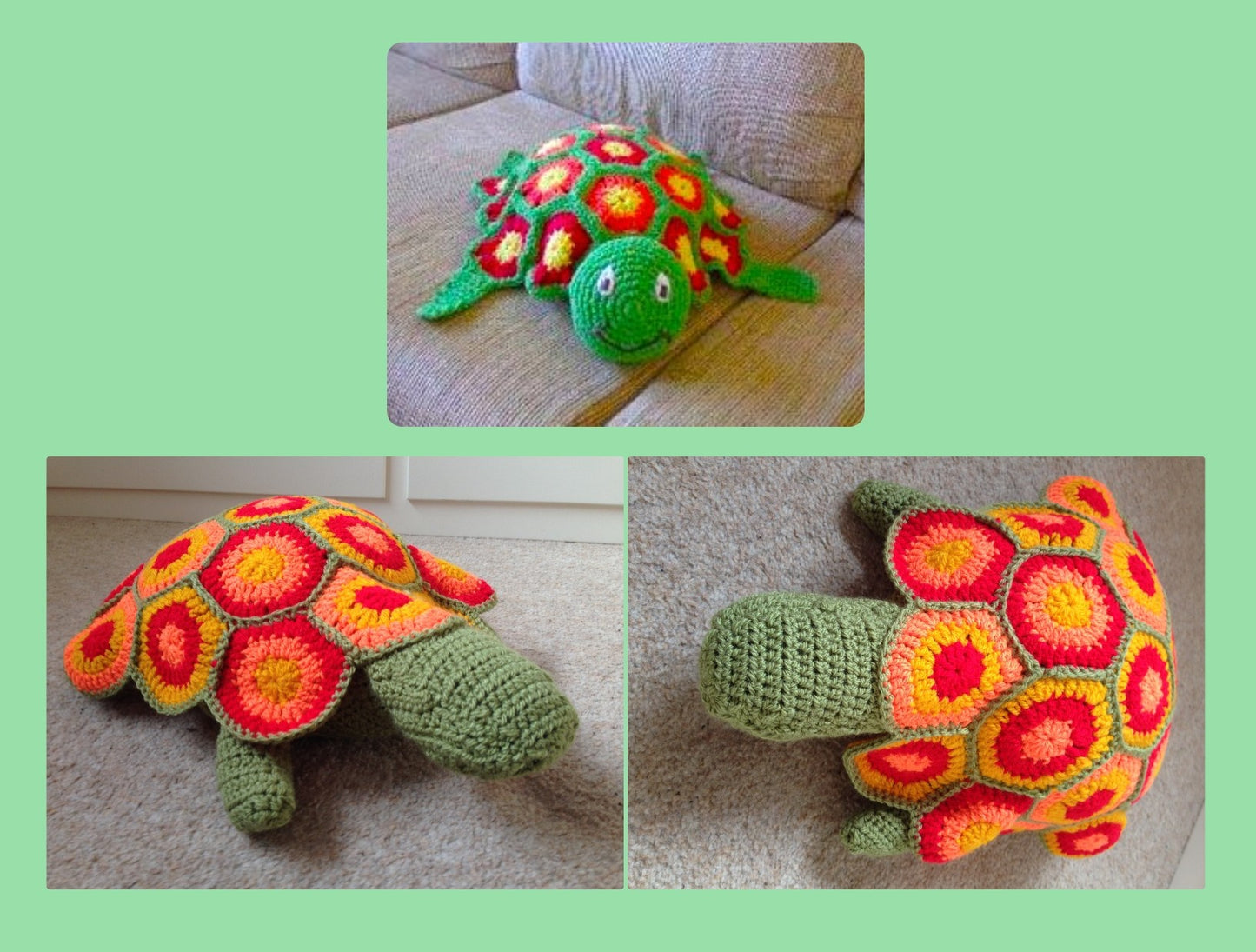 Vintage Crochet Pattern 16" Granny Square Turtle Soft Toy Doll Amigurumi Tommy Tortoise Hexagon Motifs PDF Instant Digital Download 10 Ply