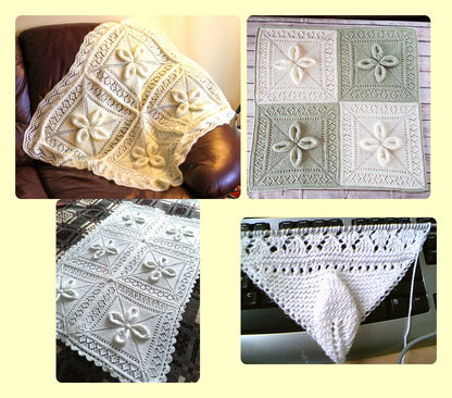 Vintage Knitting Pattern Lacy Raised Leaf Baby Blanket Cot Cover or Shawl PDF Instant Digital Download Square Pram Carriage Crib Cover DK