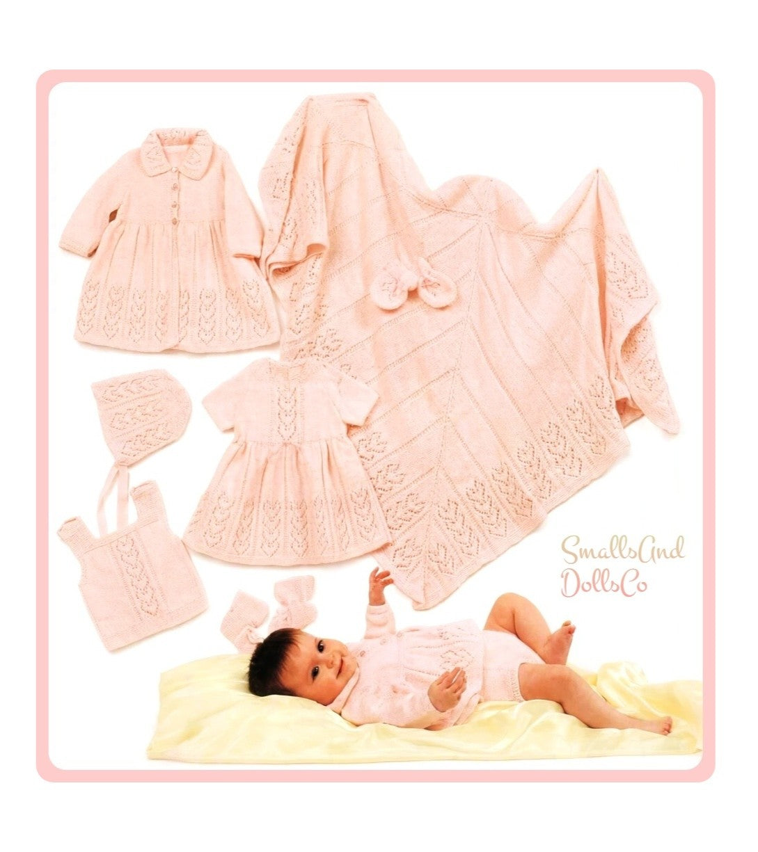 Vintage Knitting Pattern Baby Girl Linked Hearts Layette 8 Pc Set PDF Instant Digital Download 0-6 Months