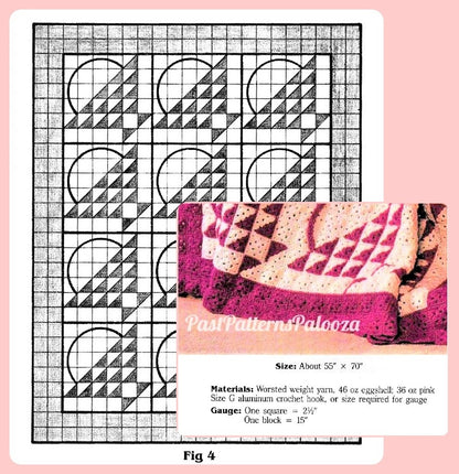 Vintage Crochet Hand Basket Quilt Afghan Pattern Granny Square Blanket Quilt Block Design PDF Instant Digital Download 55x70 10 Ply