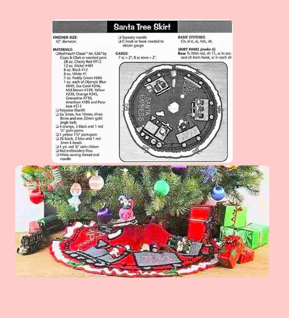 Vintage Christmas Tree Skirt Crochet Pattern 42" Santa Express Choo Choo Train PDF Instant Digital Download 10 Ply