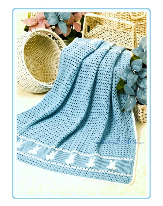 Vintage Crochet Pattern Baby Bunnies Afghan Nursery Blanket PDF Instant Digital Download Cottontail Bunny Crib Cot Cover  33x39 3 Ply