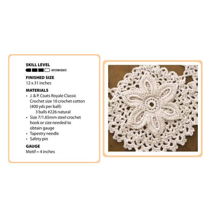 Vintage Crochet Pattern Sand Dollar Motif Table Runner Centerpiece PDF Instant Digital Download Coastal Seaside Nautical Beachy Decor 12x30