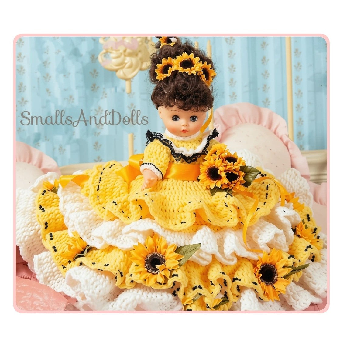 Vintage Crochet Pattern Sunflower Pillow Bed Doll PDF Instant Digital Download Beautiful Flower Outfit 10 Ply