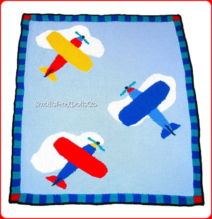 Vintage Knitting Pattern Childs Airplane Blanket PDF Instant Digital Download Kids Boys Plane Bed Cover Throw 10 Ply 38x46