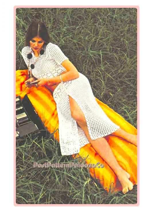 Vintage Crochet Pattern Womens Summer Lace Midi Skirt and Crop Top Set PDF Instant Digital Download Boho Mesh Patio Set Outfit Retro 70s