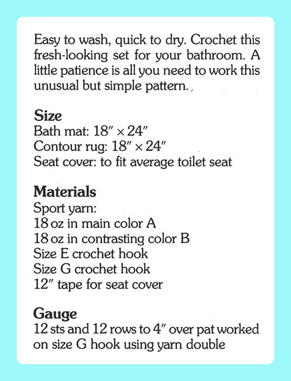 Vintage Crochet Pattern Loopy Bathroom Set Toilet Lid Cover Contour Rug Bath Mat PDF Instant Digital Download Quick Easy Loop Stitch 5 Ply