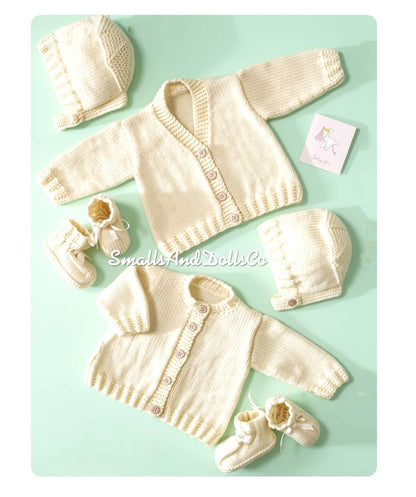 Vintage Knitting Pattern Baby Simple Sweet Cardigans Bonnet Booties Set Beginners PDF Instant Digital Download Easy Knit 0-2 yrs DK