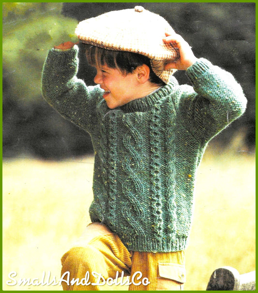Vintage Knitting Pattern Toddler to Child Fisherman Sweater Chunky Cabled Pullover Jumper PDF Instant Digital Download 12 Ply 18m - 10 yrs