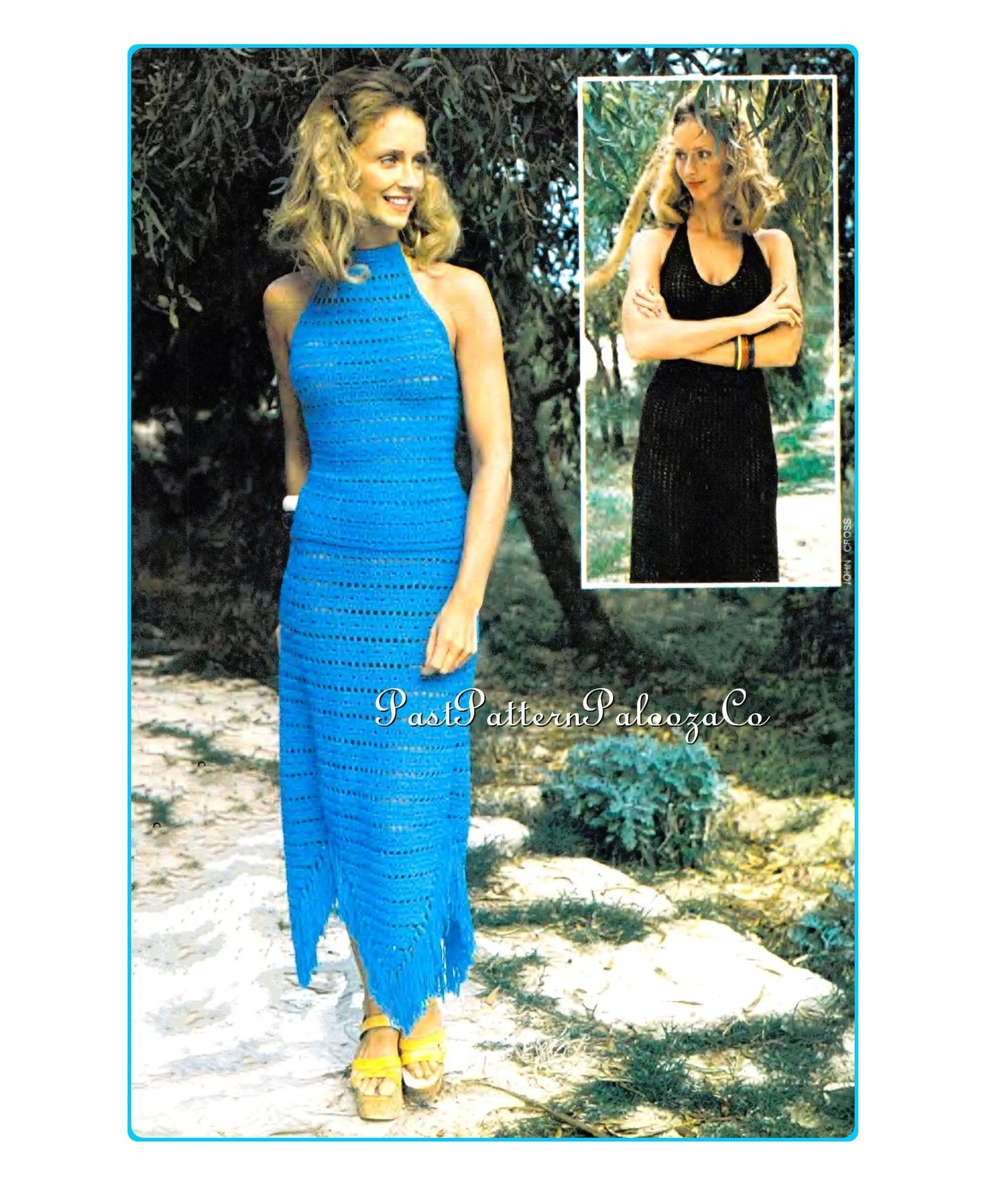Vintage Crochet Pattern Retro Womens Halter Cami Top & Skirt Set and Halter Maxi Dress PDF Instant Digital Download Two Boho 70s Designs DK
