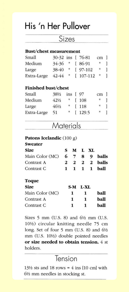 Vintage Knitting Pattern Ladies Mens Traditional Icelandic Nordic Fair Isle Sweater Toque Hat Set PDF Instant Digital Download His n Hers