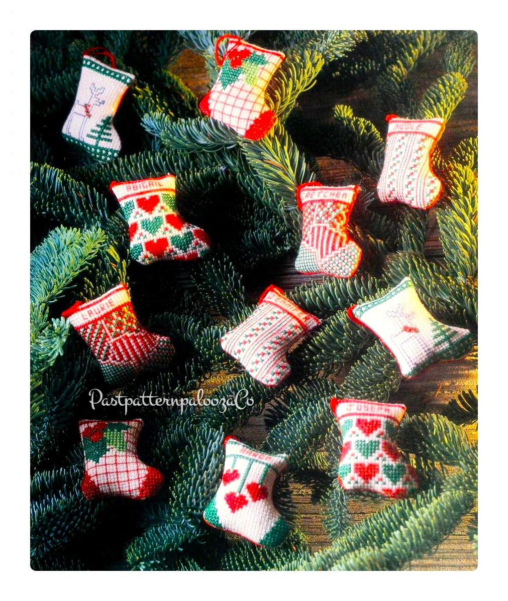 Vintage Cross Stitch Patterns 2" Mini Christmas Ornament Stuffed Stockings PDF Instant Digital Download 6 Folk Art Country Holiday Designs