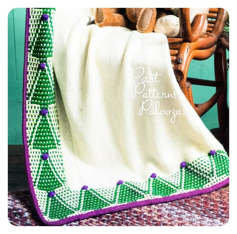 Vintage Christmas Afghan Knitting Pattern Pretty Mosaic Trees Border PDF Instant Digital Download Cozy Holiday Throw Blanket 10 Ply
