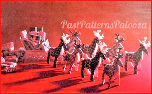 Vintage Christmas Sewing Pattern Reindeer Sleigh Centerpiece Soft Sculpture Gingham Fabric PDF Instant Digital Download Table Mantel Decor
