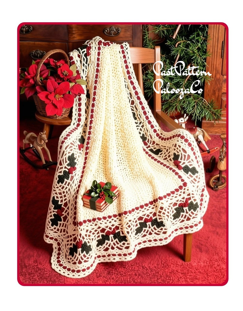 Vintage Crochet Pattern Heirloom Christmas Holly Afghan PDF Instant Digital Download Retro Holiday Blanket