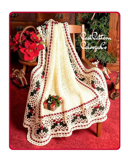Vintage Crochet Pattern Heirloom Christmas Holly Afghan PDF Instant Digital Download Retro Holiday Blanket