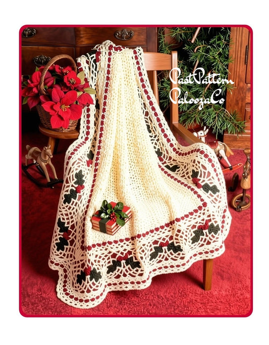 Vintage Crochet Pattern Heirloom Christmas Holly Afghan PDF Instant Digital Download Retro Holiday Blanket