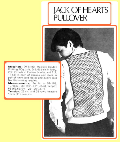 Vintage Knitting Pattern Jack of Hearts Playing Card Vest Sleeveless Sweater PDF Instant Digital Download Adults Poker Casino Novelty Jumper