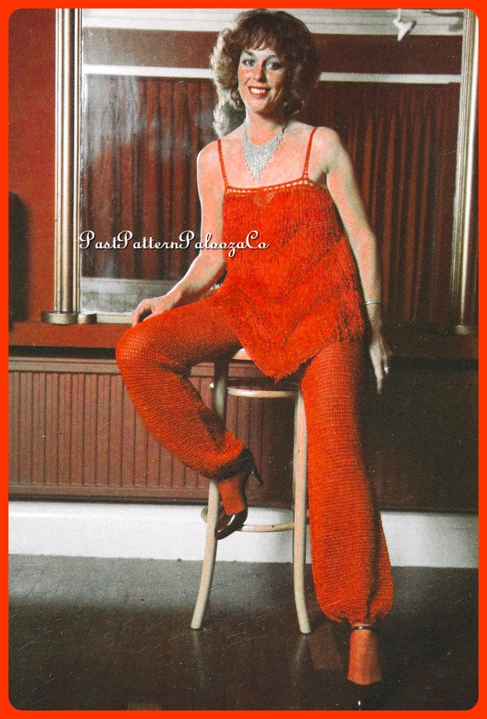 Vintage Crochet Pattern Fringed Cami Top and Harem Genie Pants Set PDF Instant Digital Download Retro 80s Glam Boho Dressy Evening Outfit