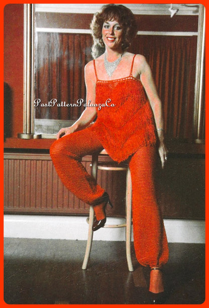 Vintage Crochet Pattern Fringed Cami Top and Harem Genie Pants Set PDF Instant Digital Download Retro 80s Glam Boho Dressy Evening Outfit