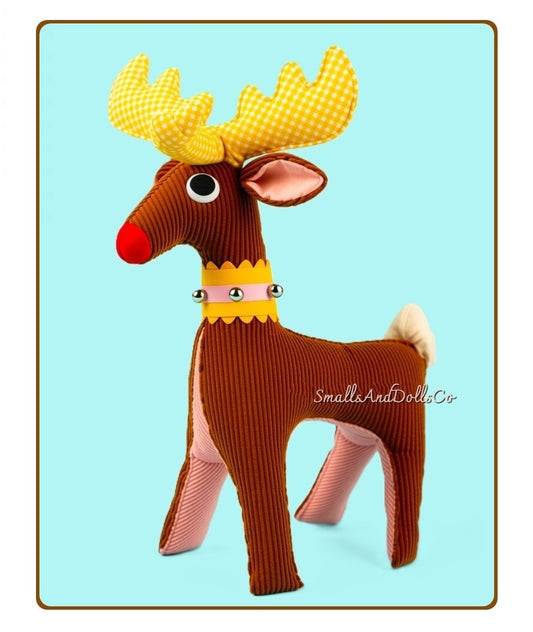Vintage Sewing Pattern 25" Retro Rudolph Reindeer Stuffed Doll Soft Sculpture Christmas Toy PDF Instant Digital Download Corduroy Fabric