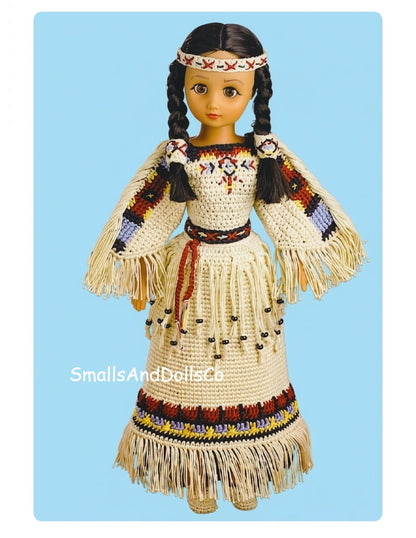 Vintage Crochet Pattern 15" Indian Princess Maiden Doll Dress Clothing Outfit PDF Instant Digital Download Cotton Thread