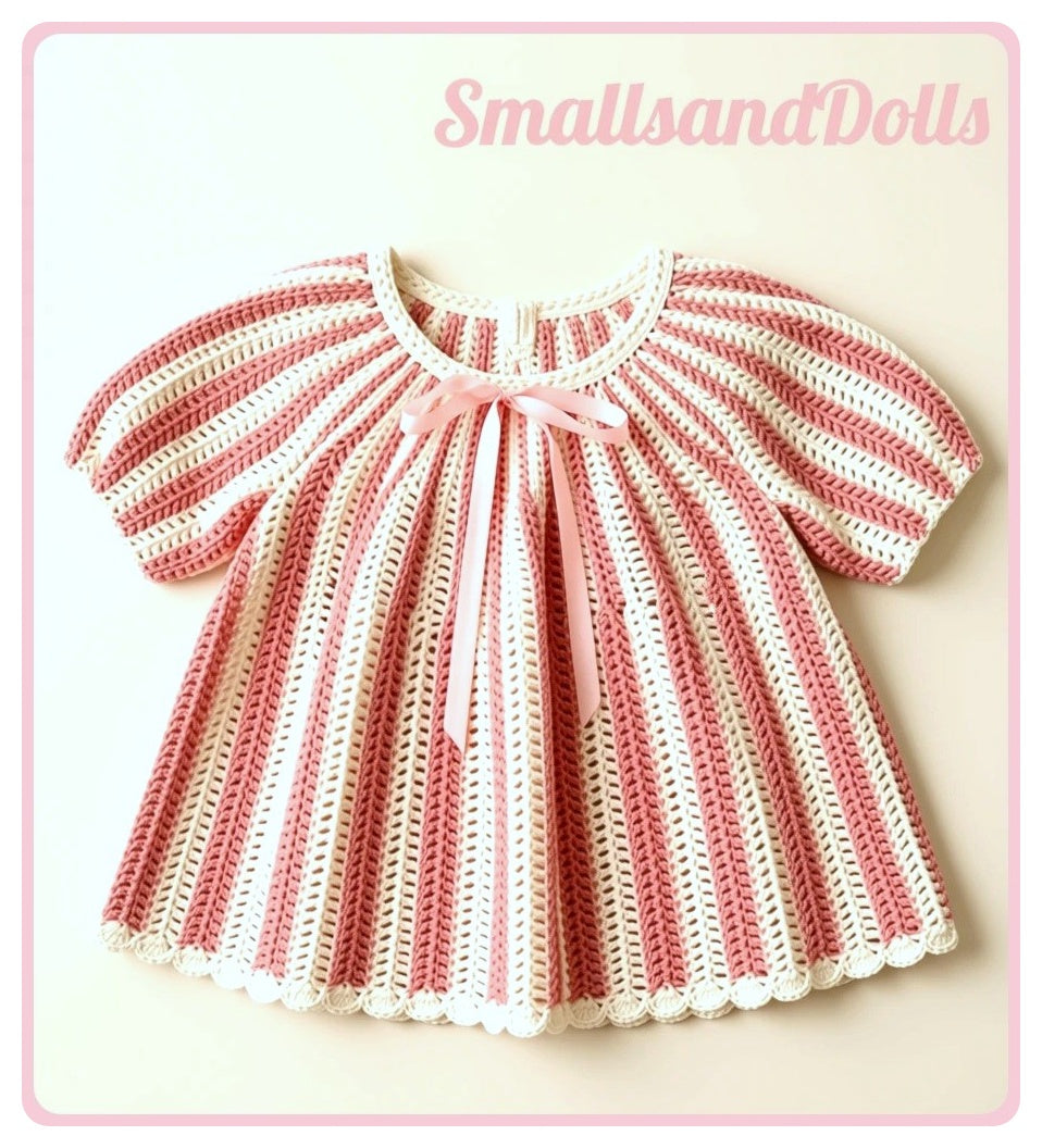 Vintage Crochet Pattern Baby Girl Candy Stripe Angel Top Dress with Pants PDF Instant Digital Download 6-18 Months Pearl Cotton Thread