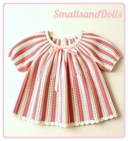 Vintage Crochet Pattern Baby Girl Candy Stripe Angel Top Dress with Pants PDF Instant Digital Download 6-18 Months Pearl Cotton Thread