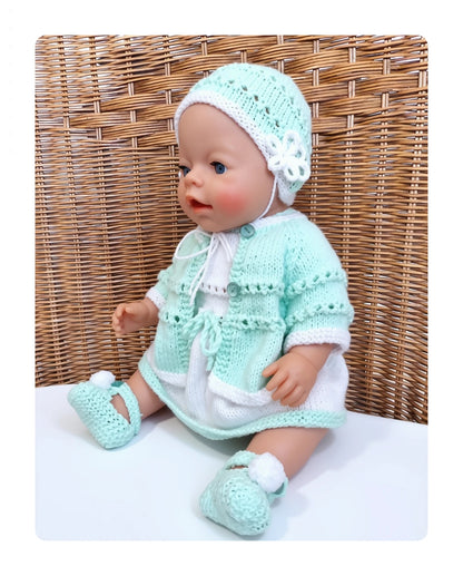 Vintage Knitting Pattern 18 20 Inch Baby Doll Layette Coat Dress Bonnet Shoes Blanket Set PDF Instant Digital Download DK