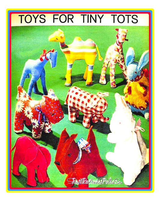Vintage Sewing Pattern Retro Soft Fabric Toy Animals PDF Instant Digital Download 1972 Camel Giraffe Scottie Dog Bunny Elephant 6-12"