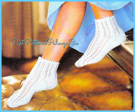 Vintage Knitting Pattern Womens Short Lacy Socks PDF Instant Digital Download Retro 80s Picot Trimmed 4 Ply