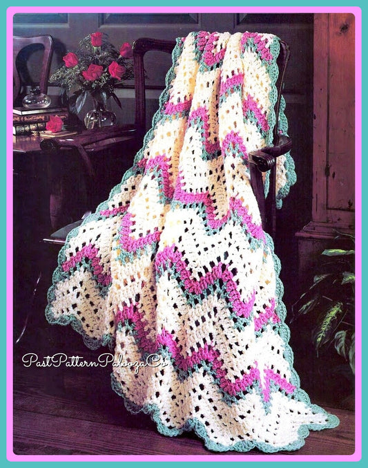 Vintage Crochet Pattern Filet Ripples Afghan Pattern PDF Instant Digital Download Chevron Zig Zag Lace Throw Blanket 48x62 10 Ply