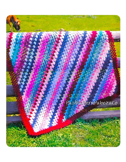 Vintage Crochet Pattern Bold Diagonal Stripes Afghan Blanket  50x50