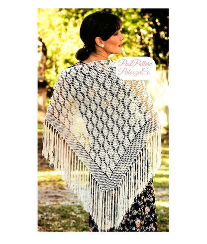 Vintage Crochet Pattern Womens Pinecone Cluster Stitch Shawl PDF Instant Digital Download Elegant Ecru Lace Triangle Wrap 1970s