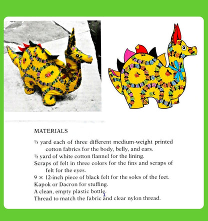 Vintage Sewing Pattern 17" Plush Dragon Cotton Print Fabric Soft Toy PDF Instant Digital Download Sewn Mystical Serpent Animal