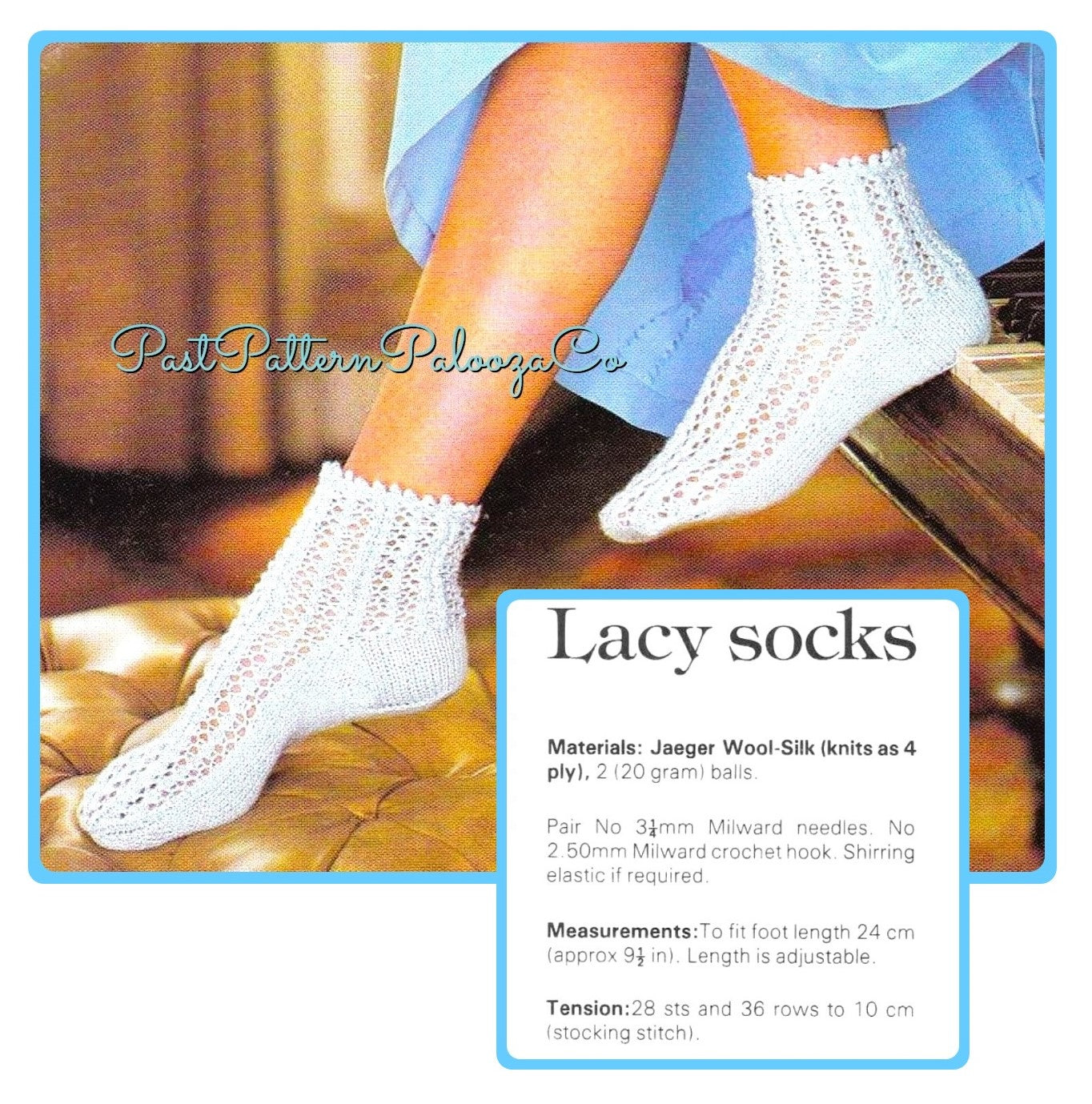 Vintage Knitting Pattern Womens Short Lacy Socks PDF Instant Digital Download Retro 80s Picot Trimmed 4 Ply