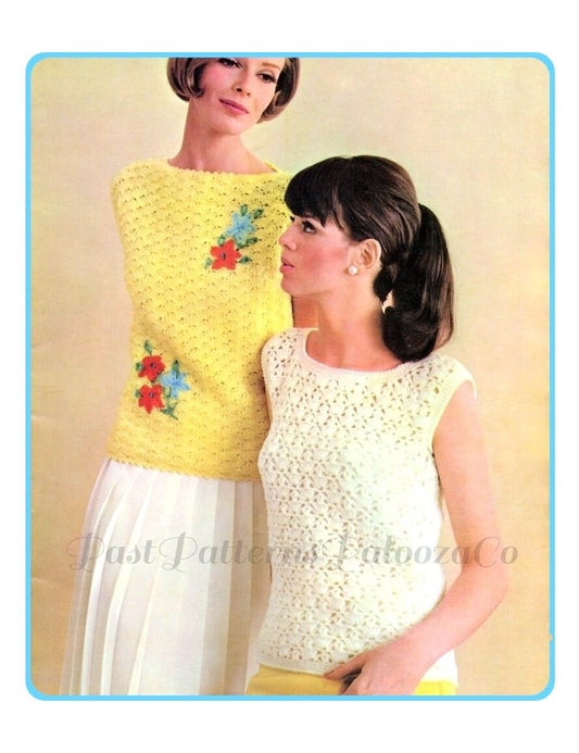 Vintage Crochet Pattern Womens Sleeveless Lacy Tops Shell Stitch Blouses PDF Instant Digital Download 5 Ply