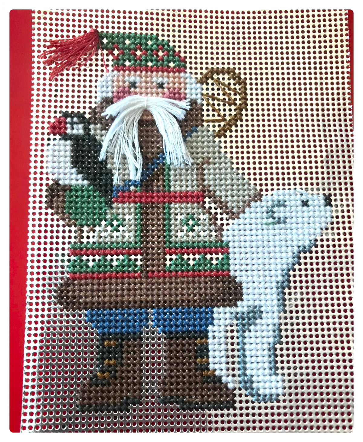 Vintage Cross Stitch Pattern 5" Arctic Santa Claus Ornament Polar Bear PDF Instant Digital Download Christmas Craft Perforated Paper