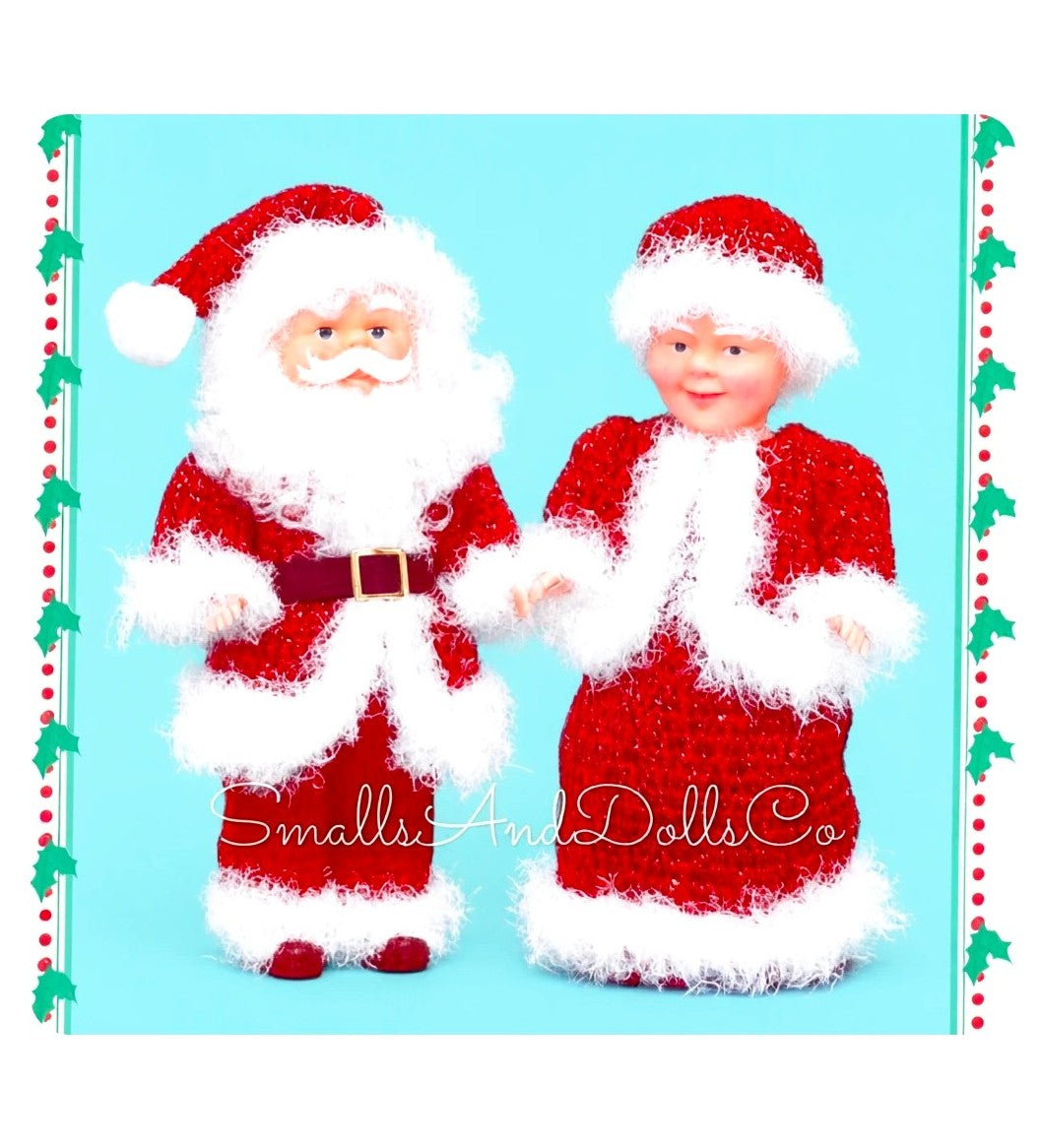 Vintage Crochet Pattern 14" Ice Crystal Santa and Mrs Claus Christmas Xmas Dolls PDF Instant Digital Download 10 Ply Fuzzy Eyelash Yarn