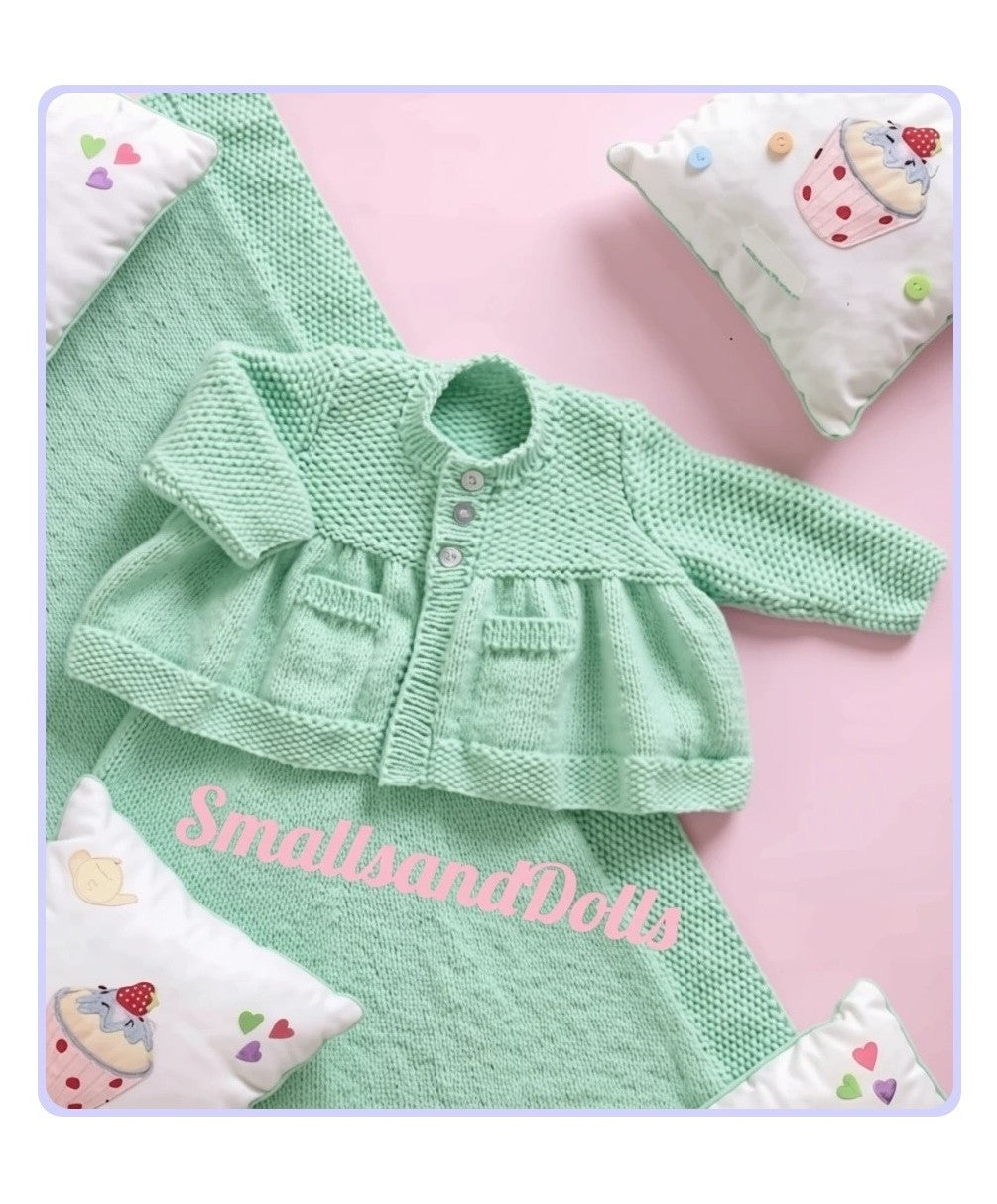 Vintage Knitting Pattern Baby Girl Moss Stitch Cardigan Coat & Blanket Set PDF Instant Digital Download Preemie - 12 m DK