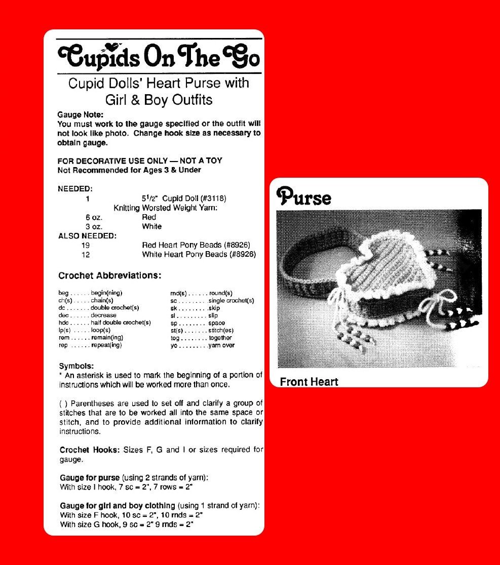 Vintage Crochet Patterns Cupids On The Go Valentines Outfits for 5-6" Cutie Cupid Kewpie Impkins Dolls PDF Instant Digital Download 5 Ply