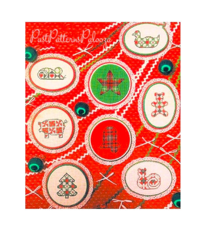 Vintage Cross Stitch Pattern 5" Plaid Patchwork Country Christmas Ornaments PDF Instant Digital Download 8 Cute Holiday Motifs