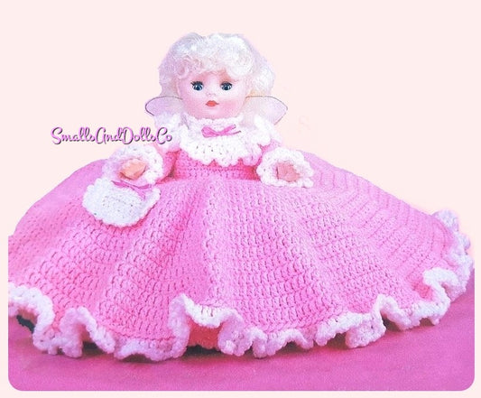 Vintage Crochet Pattern 12" Pretty Tooth Fairy Pillow Doll Angel Bed Doll Ruffled Dress PDF Instant Digital Download 10 Ply