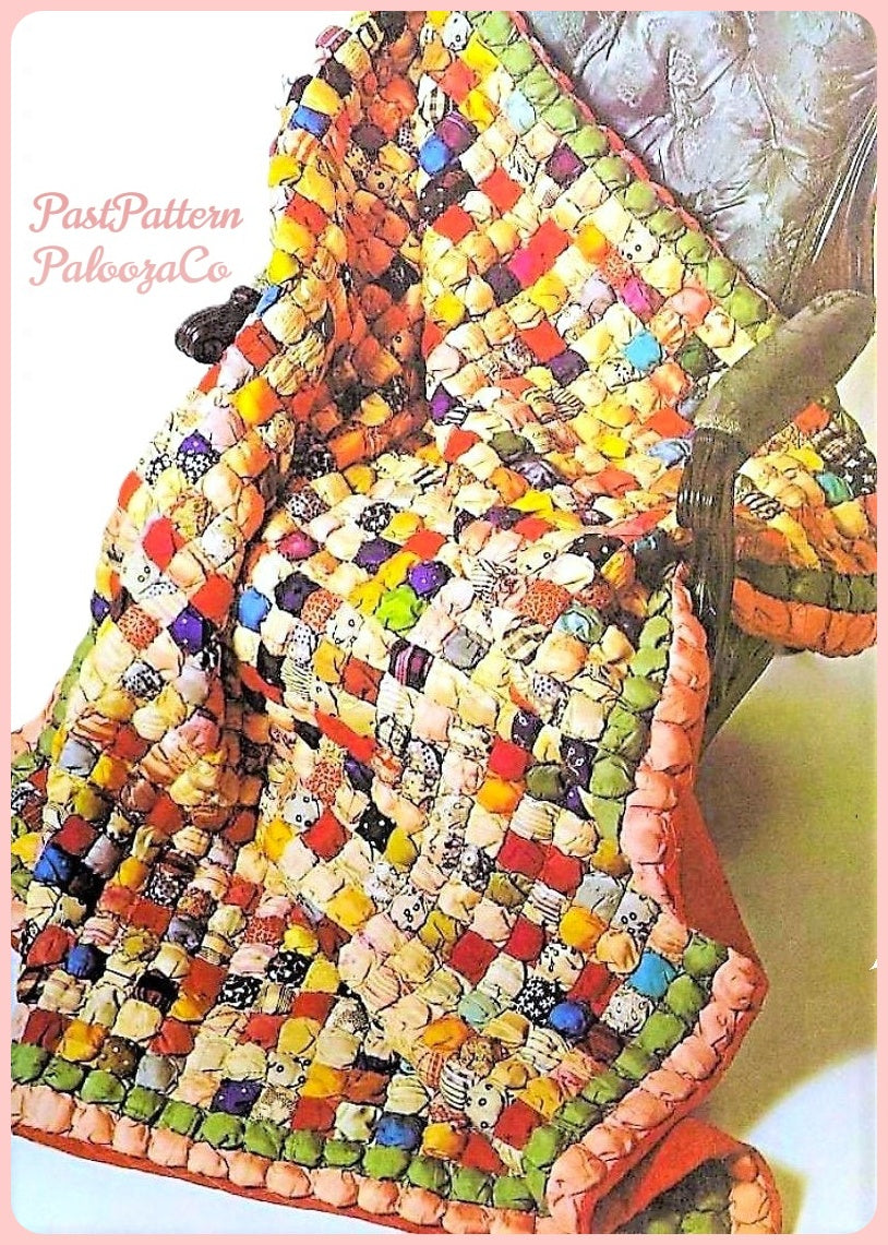 Vintage Sewing Pattern Antique Silk Puff Biscuit Patchwork Quilt PDF Instant Digital Download Puffed Scrappy Fabric Blanket