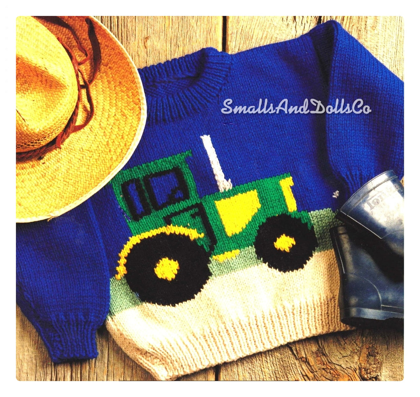 Vintage Knitting Pattern Knit Kids Boys Tractor Sweater PDF Instant Digital Download Toddler to Big Boy Yellow Green Farm Pullover 2-8 yrs