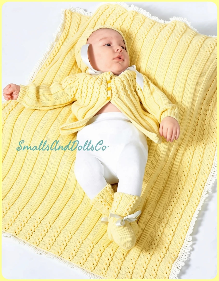 Vintage Baby Layette Knitting Pattern PDF Instant Digital Download 4 Pc Set Jacket Blanket Bonnet Booties 6-12m Warm & Cozy