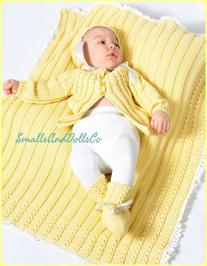 Vintage Baby Layette Knitting Pattern PDF Instant Digital Download 4 Pc Set Jacket Blanket Bonnet Booties 6-12m Warm & Cozy
