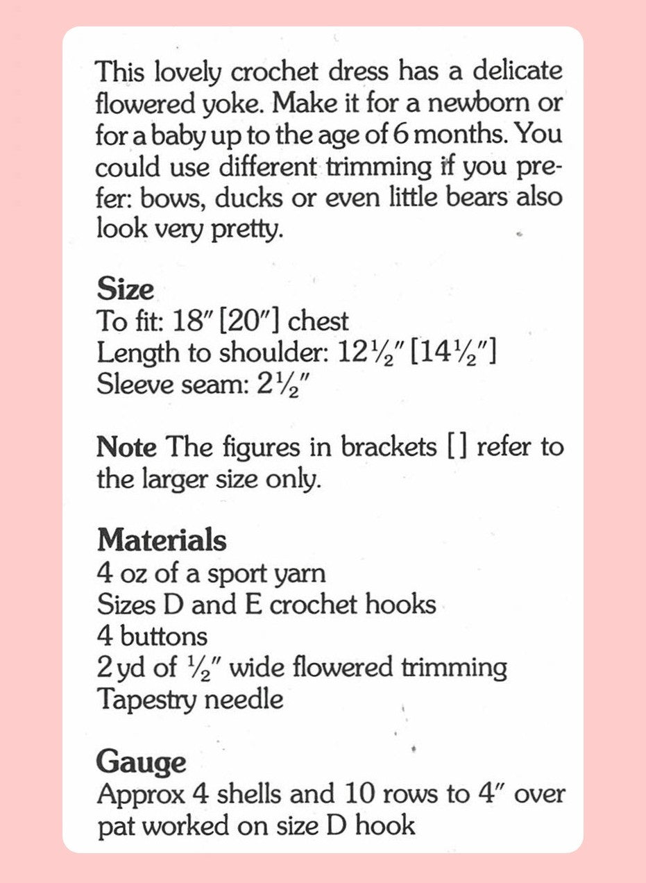 Vintage Crochet Pattern Baby Girl Flower Yoke Shell Stitch Dress PDF Instant Digital Download 0-12 months 5 Ply